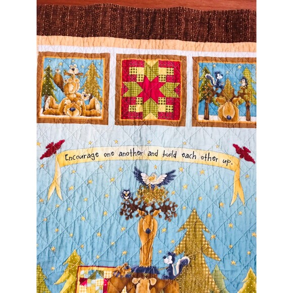 Handmade Quilted Table Runner "Encourage One Another" Browns Tans Greens 47x28" - Picture 8 of 12